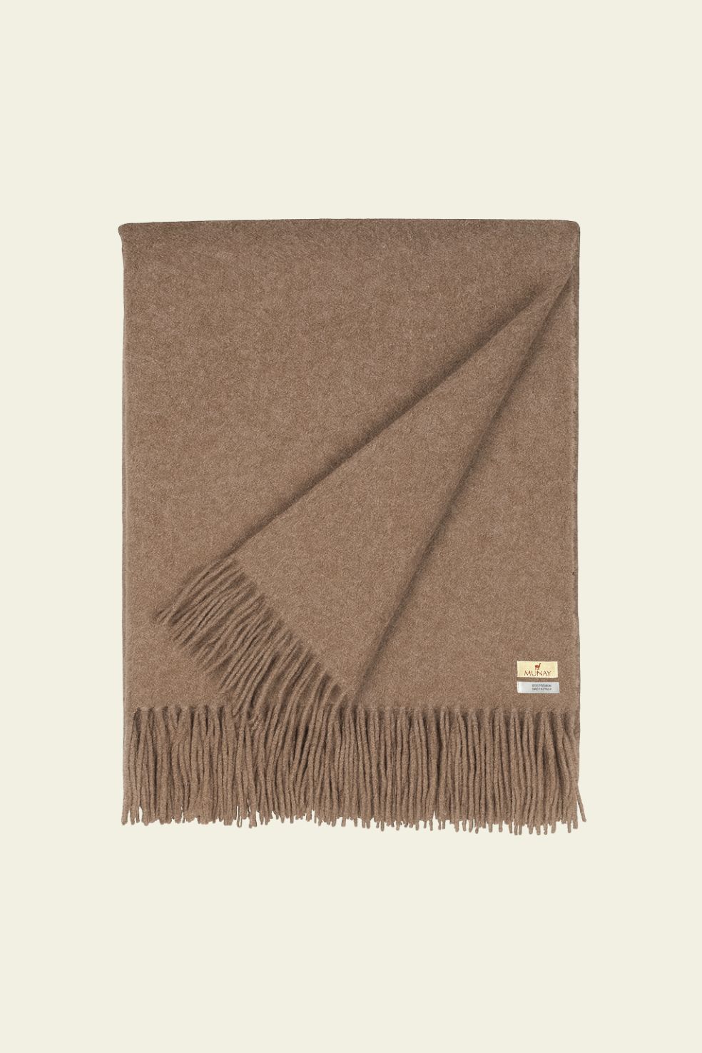 Luxury baby alpaca blanket Kusik in colour taupe, made in Peru by Munay