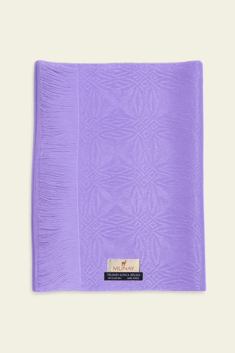 Luxury baby alpaca and silk scarf Tikay in purple, made in Peru by Munay