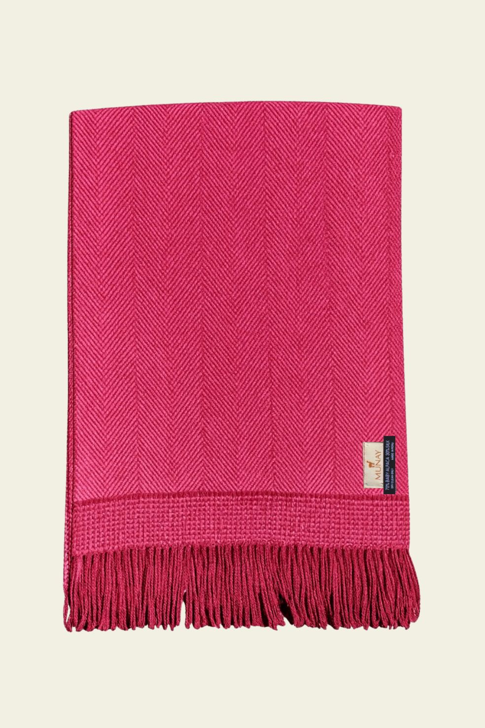 Luxury baby alpaca scarf Sinchi in fuchsia, handmade in Peru by Munay